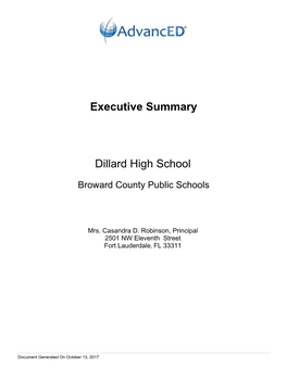 Executive Summary Dillard High School