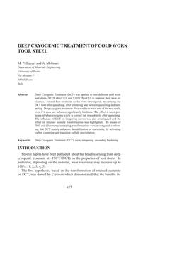 Deep Cryogenic Treatment of Cold Work Tool Steel