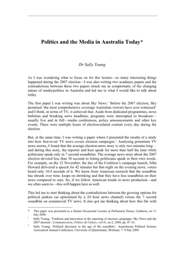 Politics and the Media in Australia Today*