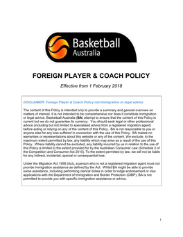 Foreign Player & Coach Policy