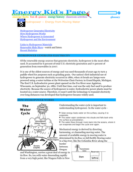 Hydropower -- Energy from Moving Water