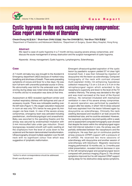 Cystic Hygroma in the Neck Causing Airway Compromise: Case Report and Review of Literature