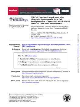 Levels of T-Bet and Eomesodermin Transplantation Is Associated with Reduced Allogeneic Hematopoietic Stem Cell NK Cell Functiona