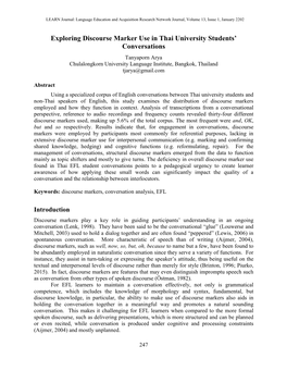 Exploring Discourse Marker Use in Thai University Students