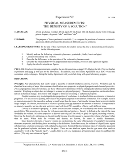 Experiment 5C PHYSICAL MEASUREMENTS: the DENSITY