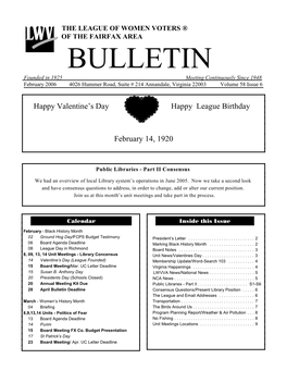 BULLETIN Founded in 1925 Meeting Continuously Since 1948 February 2006 4026 Hummer Road, Suite # 214 Annandale, Virginia 22003 Volume 58 Issue 6