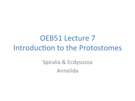 OEB51 Lecture 7 Introduc\On to the Protostomes