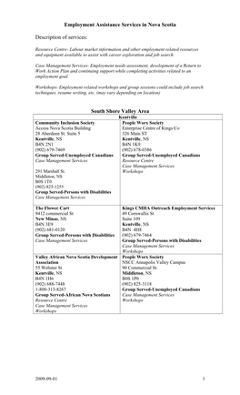 South Shore Valley Area Kentville Community Inclusion Society People Worx Society Access Nova Scotia Building Enterprise Centre of Kings Co 28 Aberdeen St