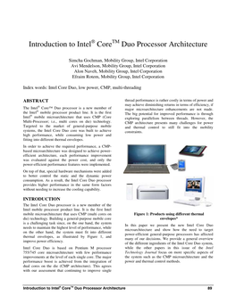 Introduction to Intel Core Duo Processor Architecture