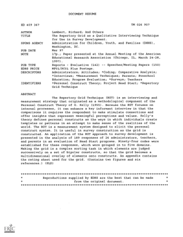 The Repertory Grid As a Qualitative Interviewing Technique for Use in Survey Development