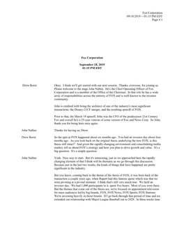 Fox Corporation 09/18/2019 -- 01:15 PM EDT Page # 1 Fox Corporation