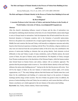 The Role and Impact of Islamic Identity in the Process of Nation-State Building in Iran and Turkey Revista Publicando, 5 No 15