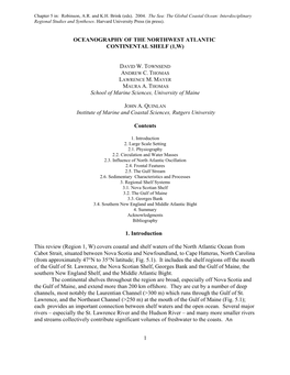 1 OCEANOGRAPHY of the NORTHWEST ATLANTIC CONTINENTAL SHELF (1,W) School of Marine Sciences, University of Maine Institute Of