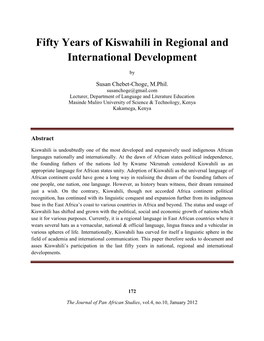 Fifty Years of Kiswahili in Regional and International Development