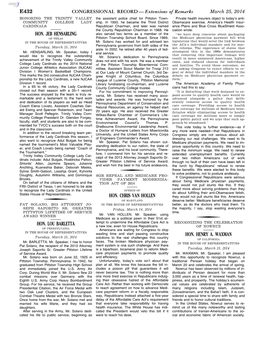 CONGRESSIONAL RECORD— Extensions of Remarks E432 HON. JEB HENSARLING HON. LOU BARLETTA HON. CHRIS VAN HOLLEN HON. HENRY A