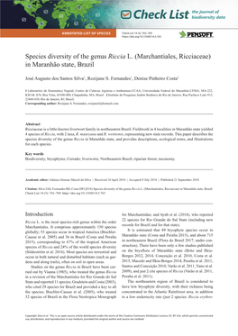 Species Diversity of the Genus Riccia L. (Marchantiales, Ricciaceae) in Maranhão State, Brazil