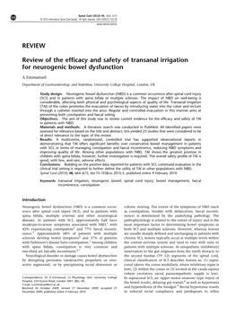 Review of the Efficacy and Safety of Transanal Irrigation for Neurogenic Bowel Dysfunction