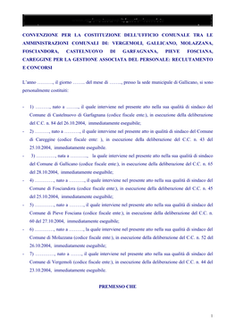 Vergemoli, Gallicano, Molazzana, Fosciandora, Castelnuovo Di Garfagnana, Pieve Fosciana, Careggine Per La Gestione Associata Del Personale: Reclutamento E Concorsi