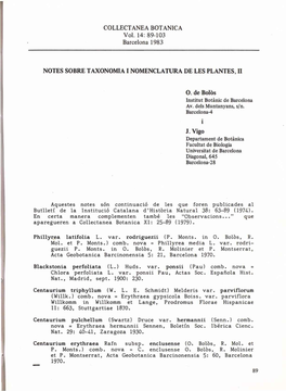 COLLECTANEA BOTANICA Vol. 14: 89-103 Barcelona 1983 NOTES