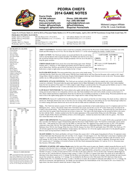 Peoria Chiefs 2014 Game Notes