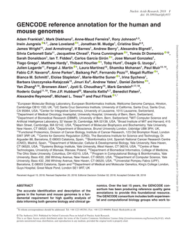 GENCODE Reference Annotation for the Human and Mouse Genomes