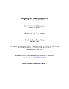 Residential Wealth and Its Distribution in the Rio De Janeiro Metropolitan Region