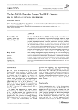 The Late Middle Devonian Fauna of Red Hill I, Nevada, and Its Paleobiogeographic Implications