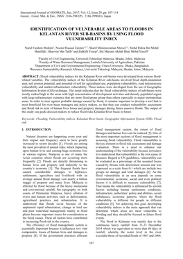 Identification of Vulnerable Areas to Floods in Kelantan River Sub-Basins by Using Flood Vulnerability Index