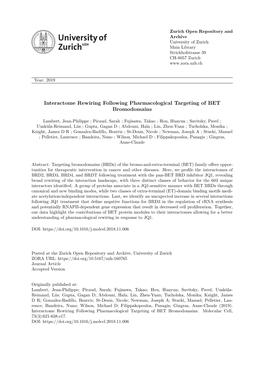 Interactome Rewiring Following Pharmacological Targeting of BET Bromodomains