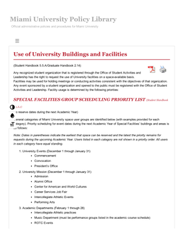 Miami University Policy Library Official Administrative Policies and Procedures for Miami University