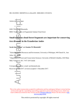 Small Montane Cloud Forest Fragments Are Important for Conserving Tree Diversity in the Ecuadorian Andes