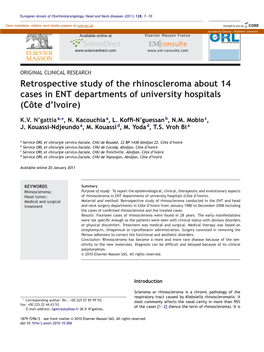 Retrospective Study of the Rhinoscleroma About 14 Cases in ENT Departments of University Hospitals (Côte D’Ivoire)