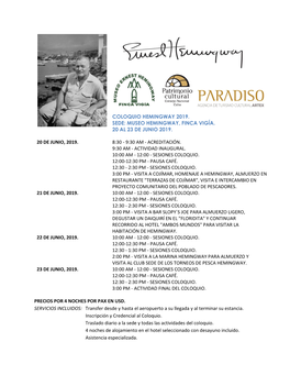 Coloquio Hemingway 2019. Sede: Museo Hemingway, Finca Vigía