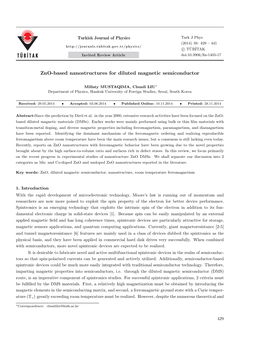 Zno-Based Nanostructures for Diluted Magnetic Semiconductor