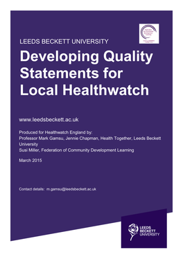 Developing Quality Statements for Local Healthwatch