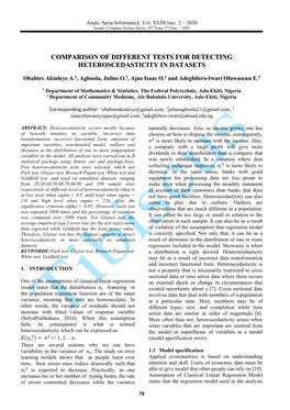 Comparison of Different Tests for Detecting Heteroscedasticity in Datasets