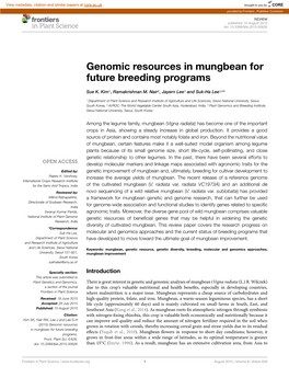 Genomic Resources in Mungbean for Future Breeding Programs