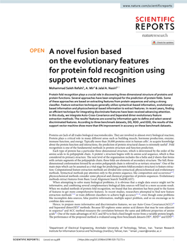 A Novel Fusion Based on the Evolutionary Features for Protein Fold Recognition Using Support Vector Machines Mohammad Saleh Refahi1, A