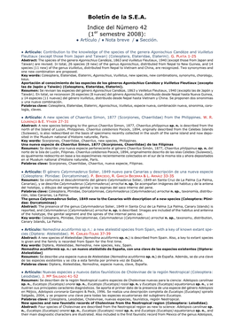 Boletín De La S.E.A. Indice Del Número 42 (1Er Semestre 2008)