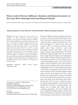 First Record of Brown Bullhead, Ameiurus Nebulosus (Lesueur), in the £Yna River Drainage Basin (Northeast Poland)