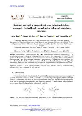 Synthesis and Optical Properties of Some Isoindole-1,3-Dione Compounds: Optical Band Gap, Refractive Index and Absorbance Band Edge