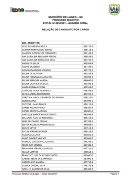 MUNICÍPIO DE LAGES – SC PROCESSO SELETIVO EDITAL No 003/2021 – QUADRO GERAL