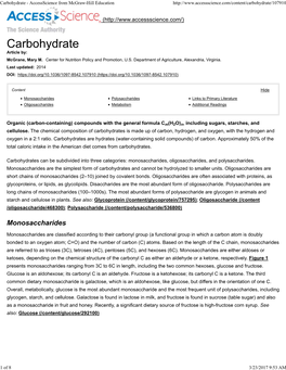 Monosaccharides Polysaccharides Links to Primary Literature Oligosaccharides Metabolism Additional Readings