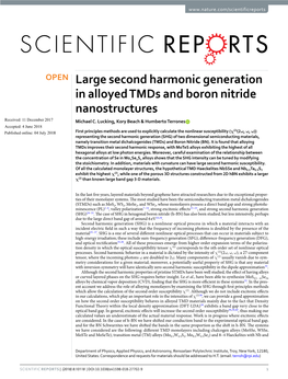 Large Second Harmonic Generation in Alloyed Tmds and Boron Nitride Nanostructures Received: 11 December 2017 Michael C