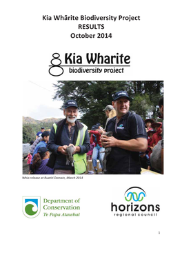 Kia Wh Rite Biodiversity Project RESULTS October 2014