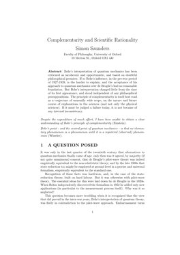 Complementarity and Scientific Rationality Simon Saunders