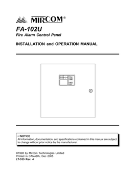 FA-102U Fire Alarm Control Panel INSTALLATION And