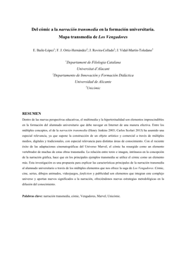Del Cómic a La Narración Transmedia En La Formación Universitaria. Mapa Transmedia De Los Vengadores