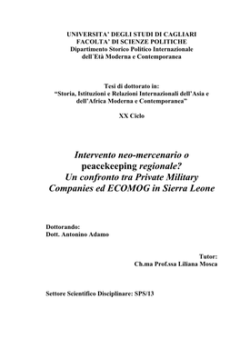 Intervento Neo-Mercenario O Peacekeeping Regionale? Un Confronto Tra Private Military Companies Ed ECOMOG in Sierra Leone