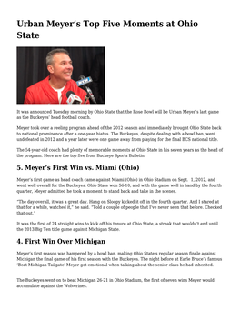 Urban Meyer’S Top Five Moments at Ohio State